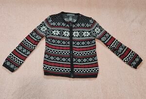 Copper Key Black Red Fair Isle Angora Wool Blend Zip Up Cardigan Girl's Size XS